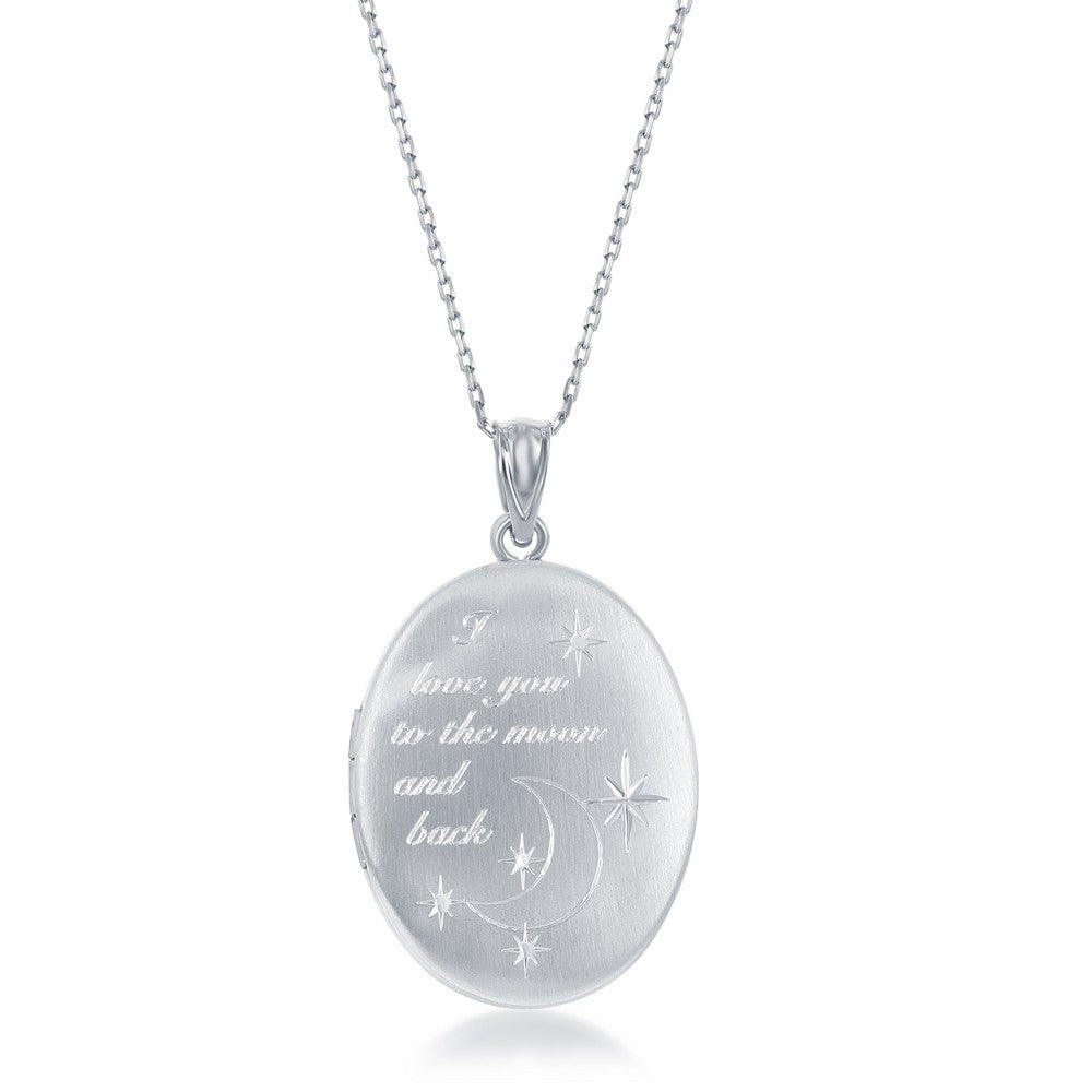 Sterling Silver &quot;I Love You To The Moon &amp; Back&quot; Oval Locket With Chain