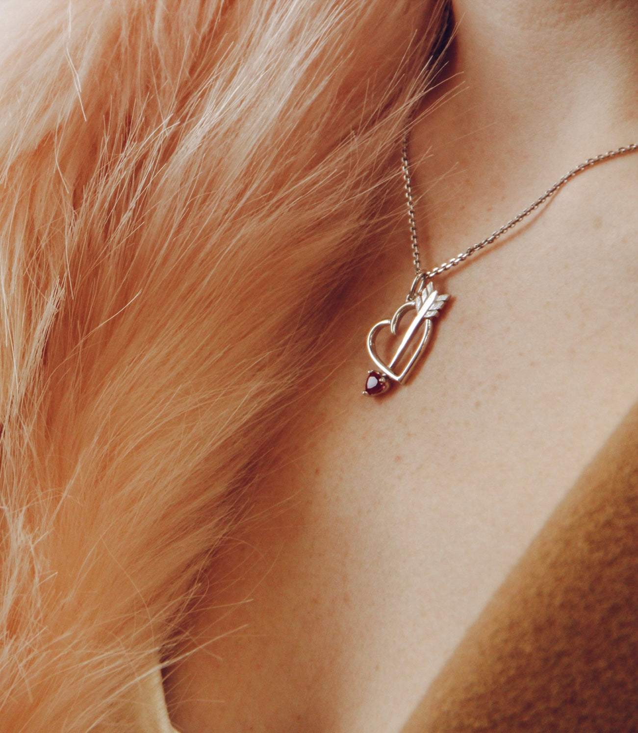 Silver Heart Gemstone Necklace, Bejeweled Heart &amp; Arrow