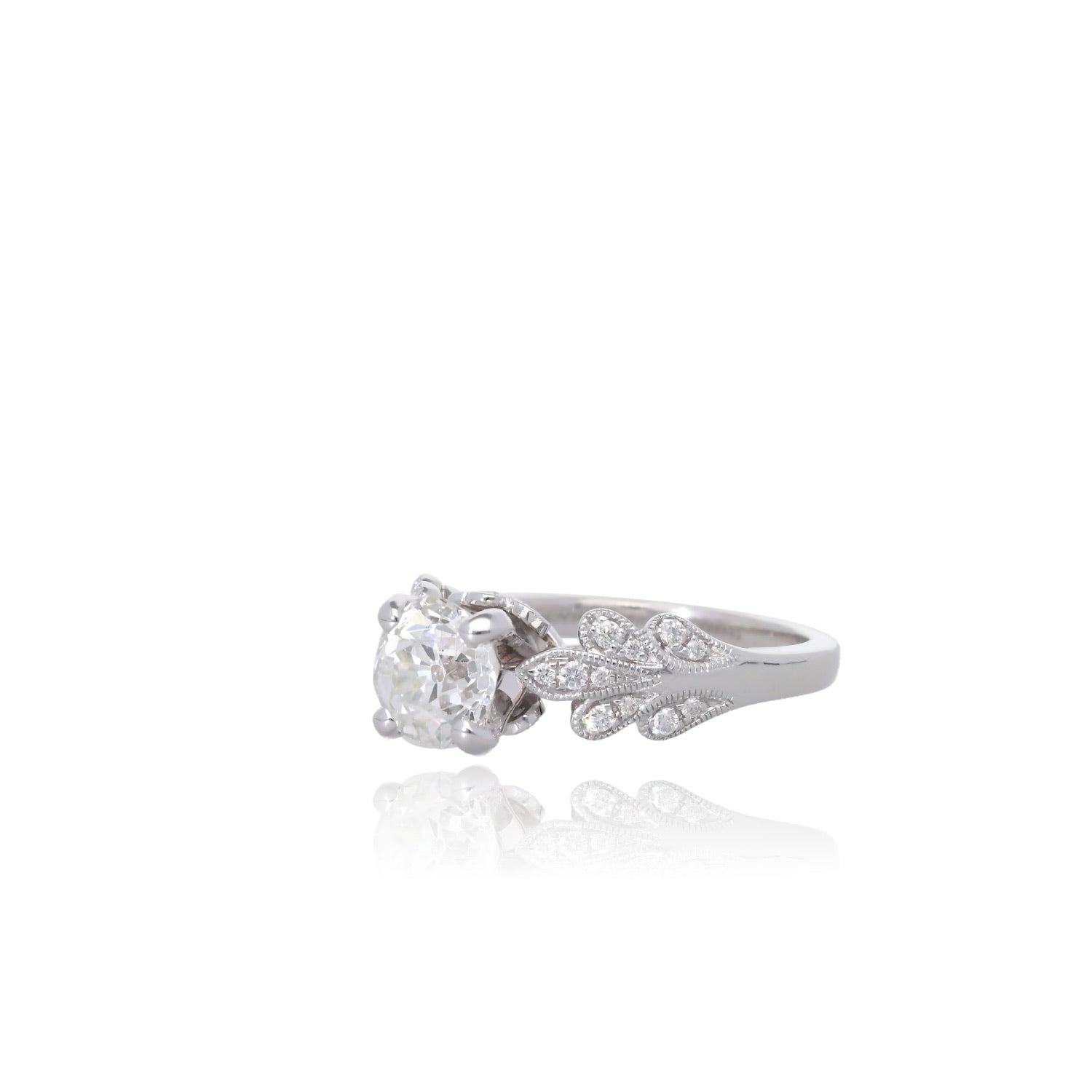 Whispering Leaves Noam Carver 14K White Gold Natural Diamond Engagement Ring with 1.53 Carat Round Diamond