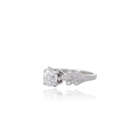 Whispering Leaves Noam Carver 14K White Gold Natural Diamond Engagement Ring with 1.53 Carat Round Diamond
