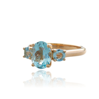 Classic Aquamarine 3 Stone Ring