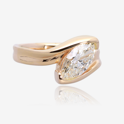 Cherished Love Diagonal Marquise Engagement Ring in 14K Yellow Gold