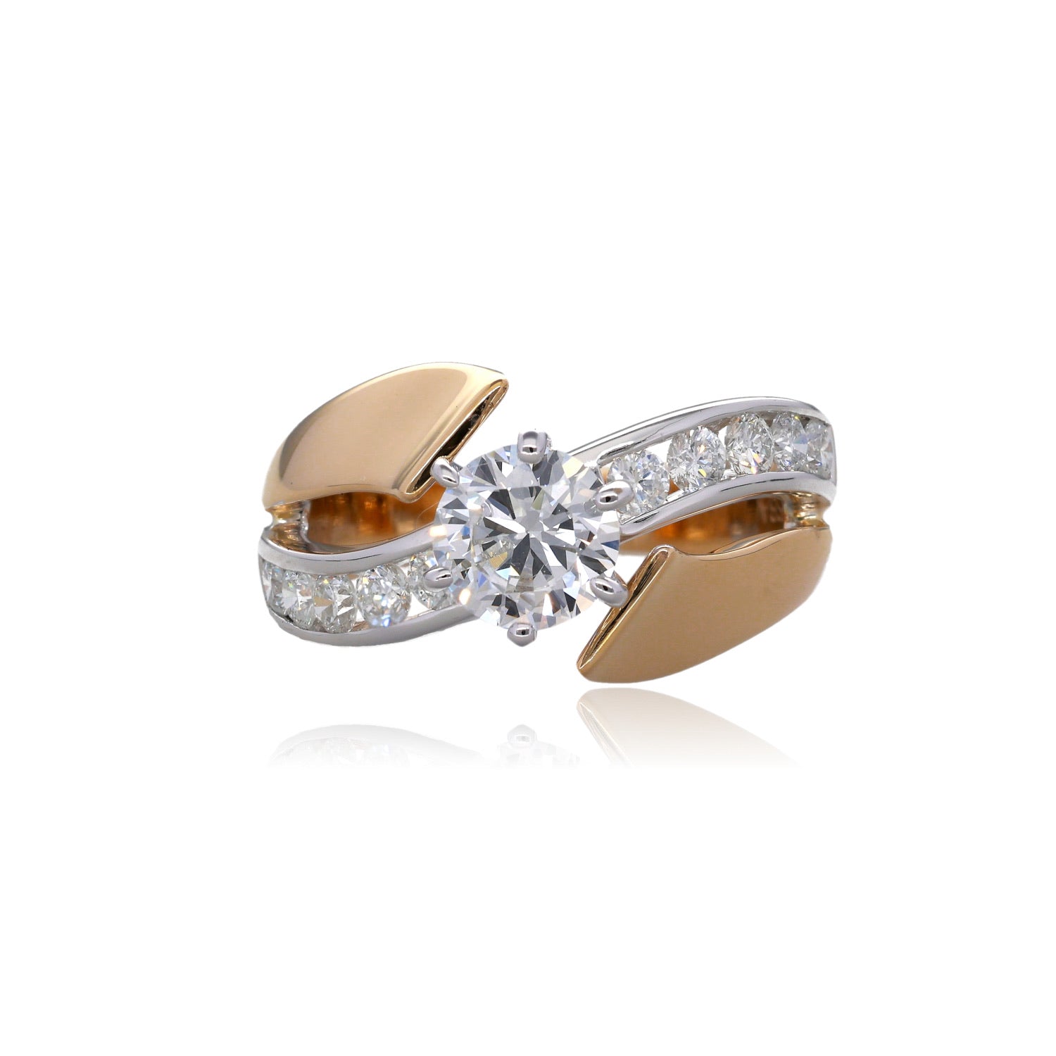 1.51tdw 1.01ctr LG Diamond River of Light 14K Two Tone Gold Diamond Engagement Ring