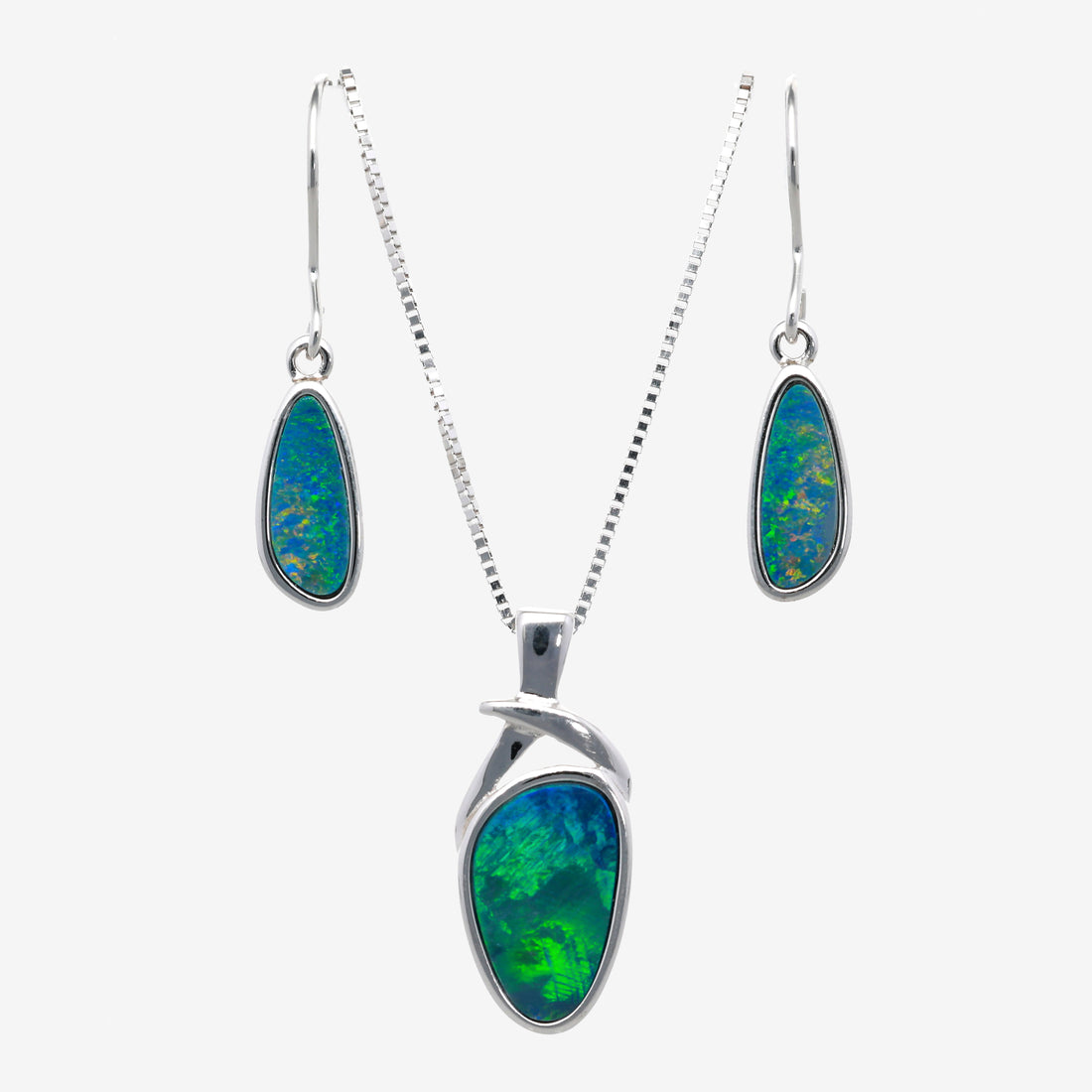 Northern Lights One of a Kind Opal Necklace and Earring Sets in Sterling Silver