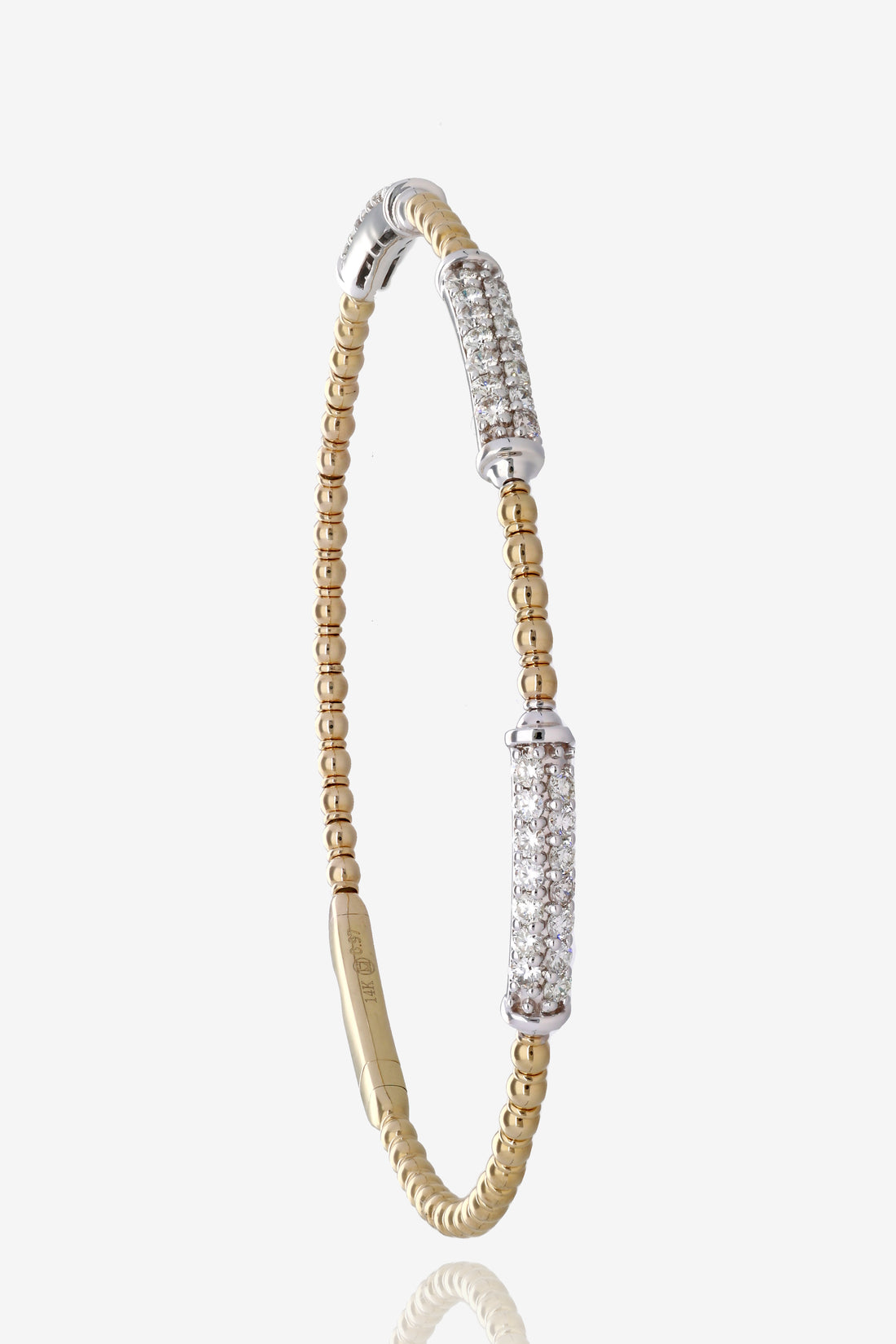 1ct Two Tone Pave Natural Diamond Flex Bangle in 14K Yellow and White Gold