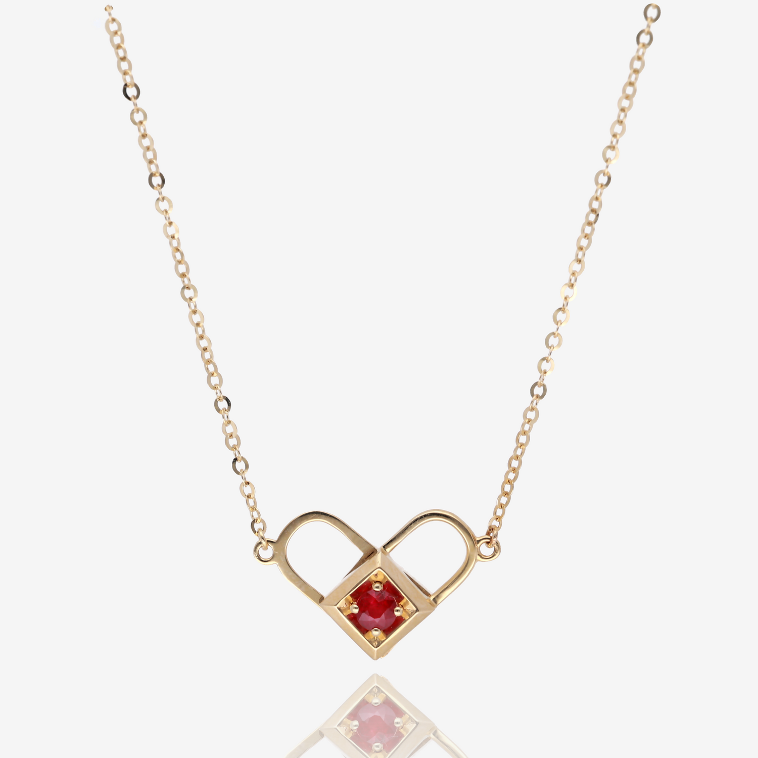 Heart Lock Ruby and Diamond Convertible Necklace in 14K Yellow Gold