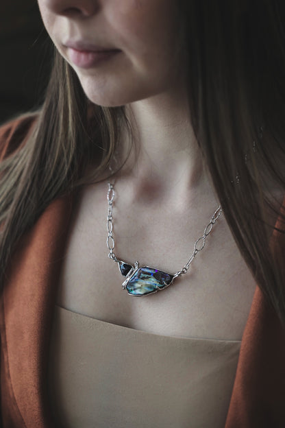 Tectonic Plate Opal and Blue Diamond Necklace