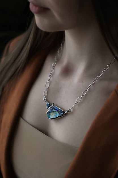 Tectonic Plate Opal and Blue Diamond Necklace