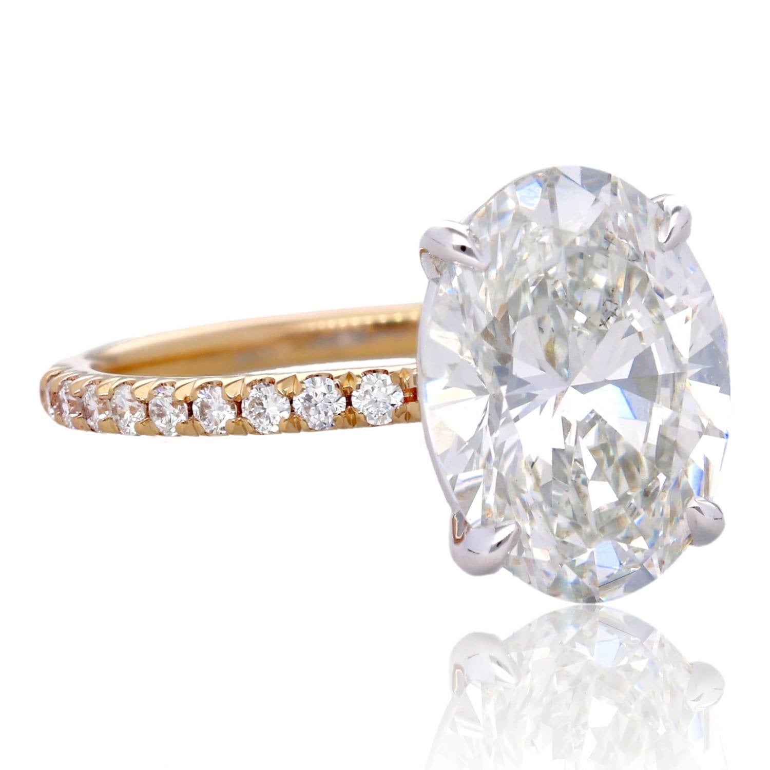 4ct Lab Grown Oval Diamond Solitaire with Pavé Band 14K Yellow Gold