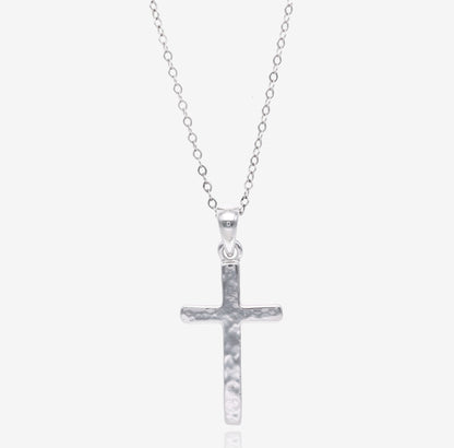 Hammered Cross Pendant, White Gold