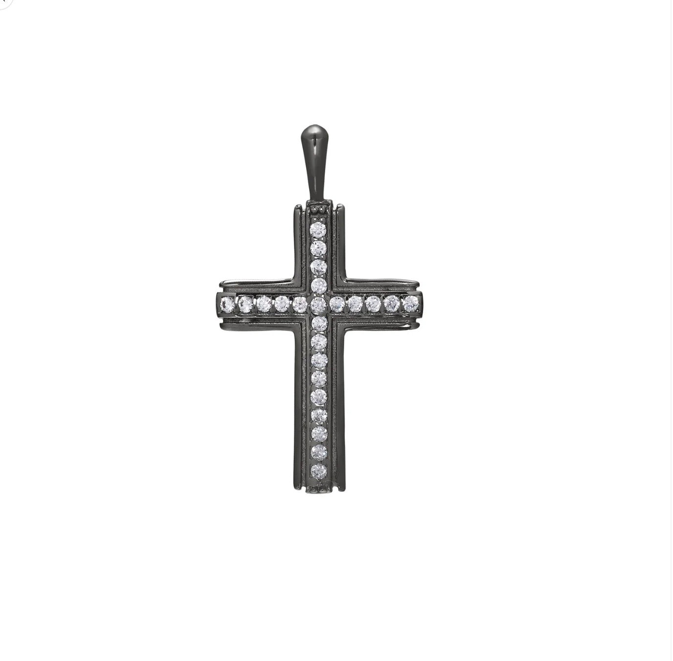 Black Rhodium Sterling Silver W/Simulated Diamonds in Center