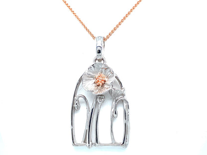 S.S. 14K Rose Gold Poppy Pendant, Art Nouveau
