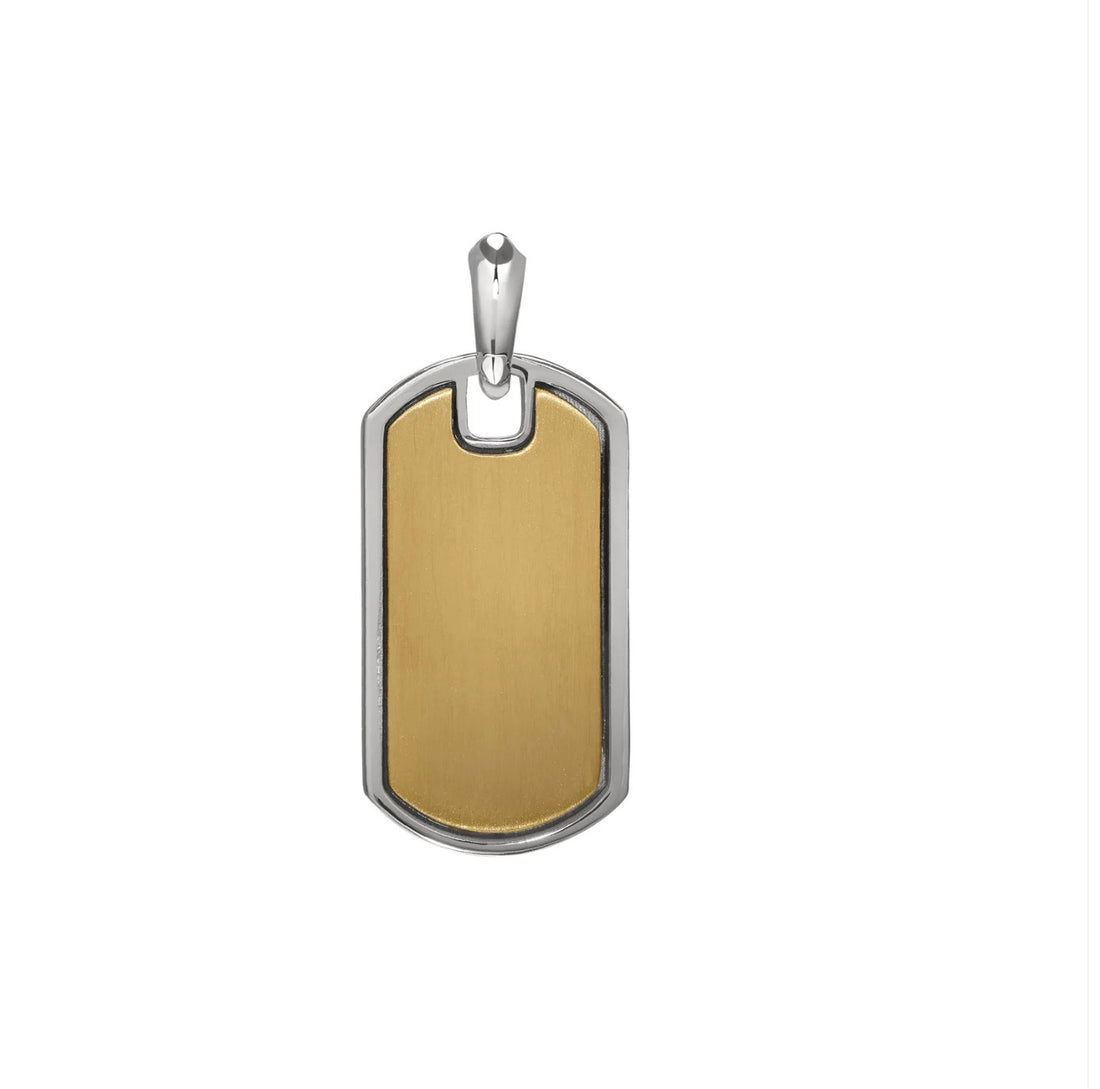 Two Tone Sterling Silver W/ Brushed Gold Tone Center Dog Tag