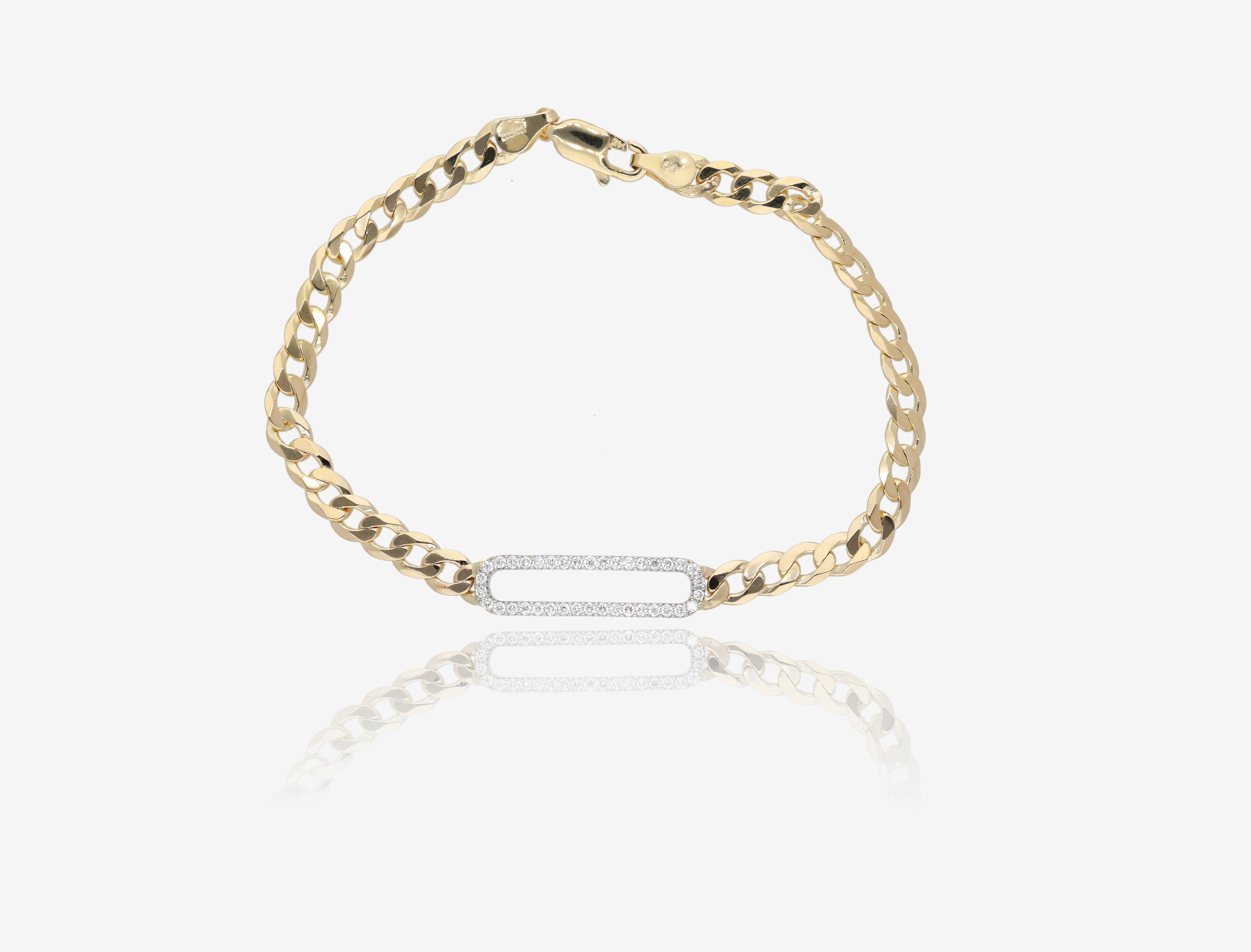 Two Tone Diamond Paperclip Link Bracelet in 14K Yellow and White Gold