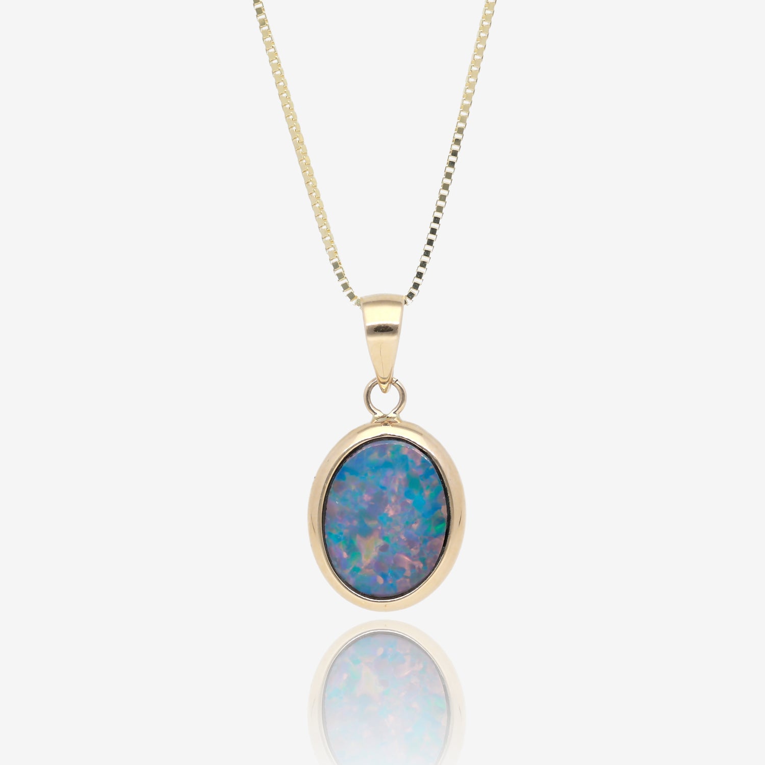 Northern Lights Oval Opal Pendant in 14K Yellow Gold