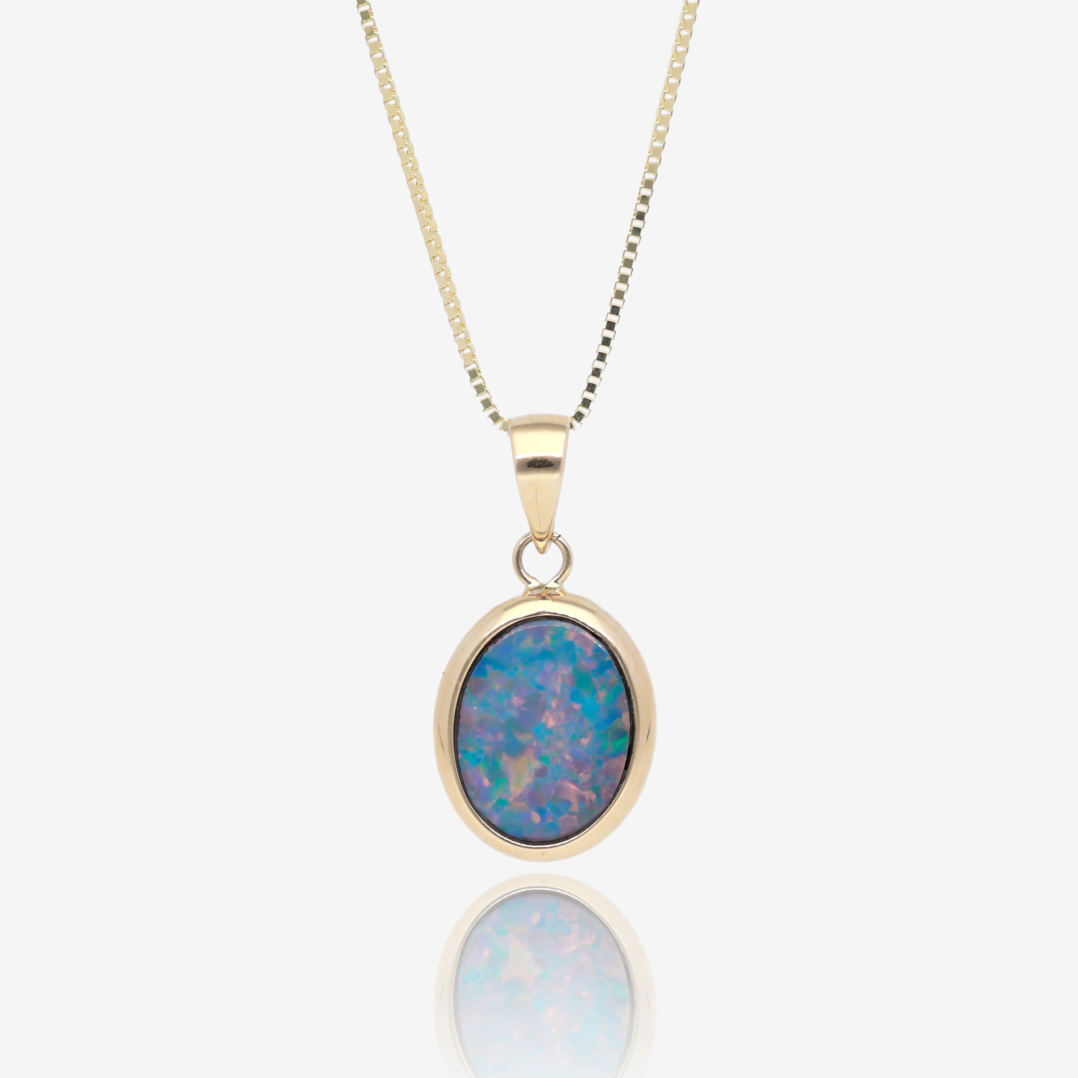 Northern Lights Oval Opal Pendant in 14K Yellow Gold