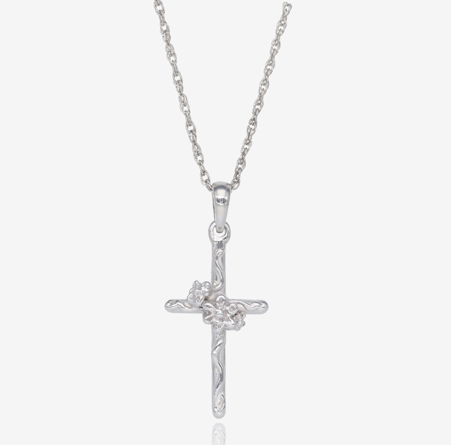 White Gold Cross Necklace, Daisy Vine