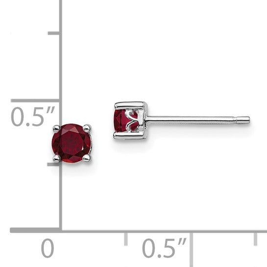 Silver 4mm Round July Birthstone Ruby Post Ear Studs