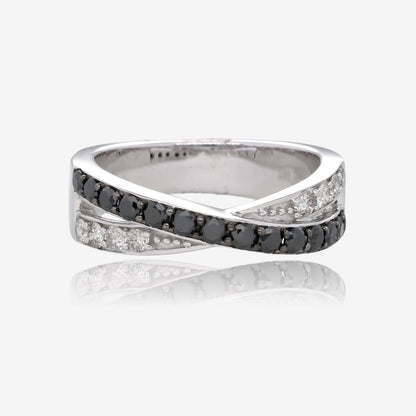 Midnight Twist Black and White Diamond 14K White Gold Ring