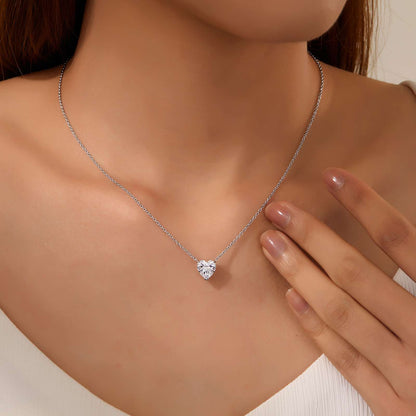Silver Heart Solitaire Necklace