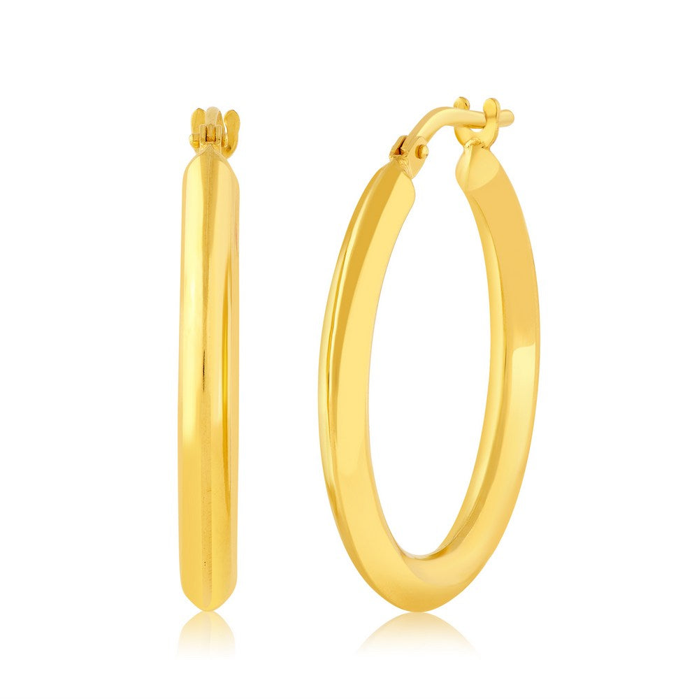 Shiny Gold Filled Knife Edge 25mm Tube Hoop Earrings
