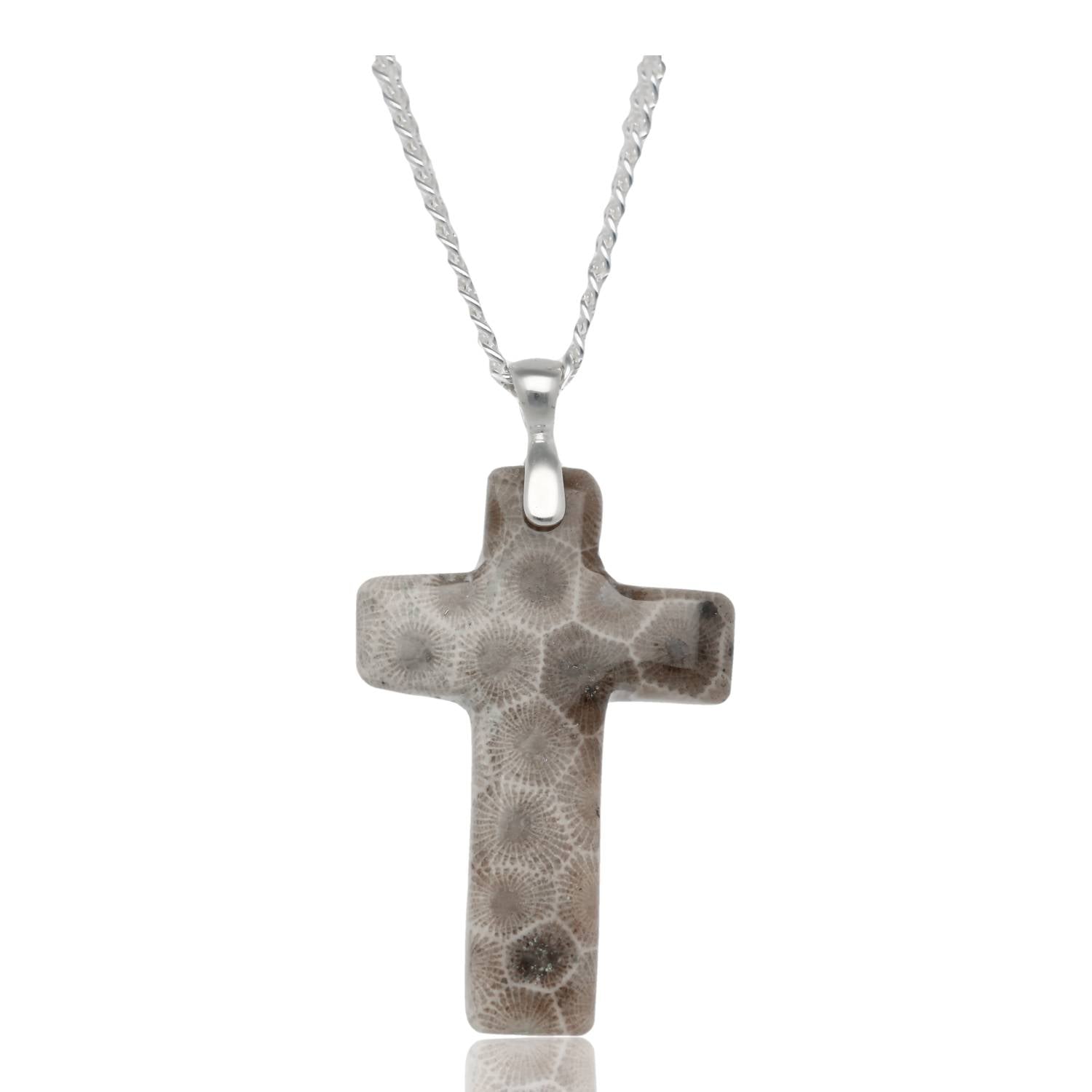 Silver 20" Petoskey Cross Necklace