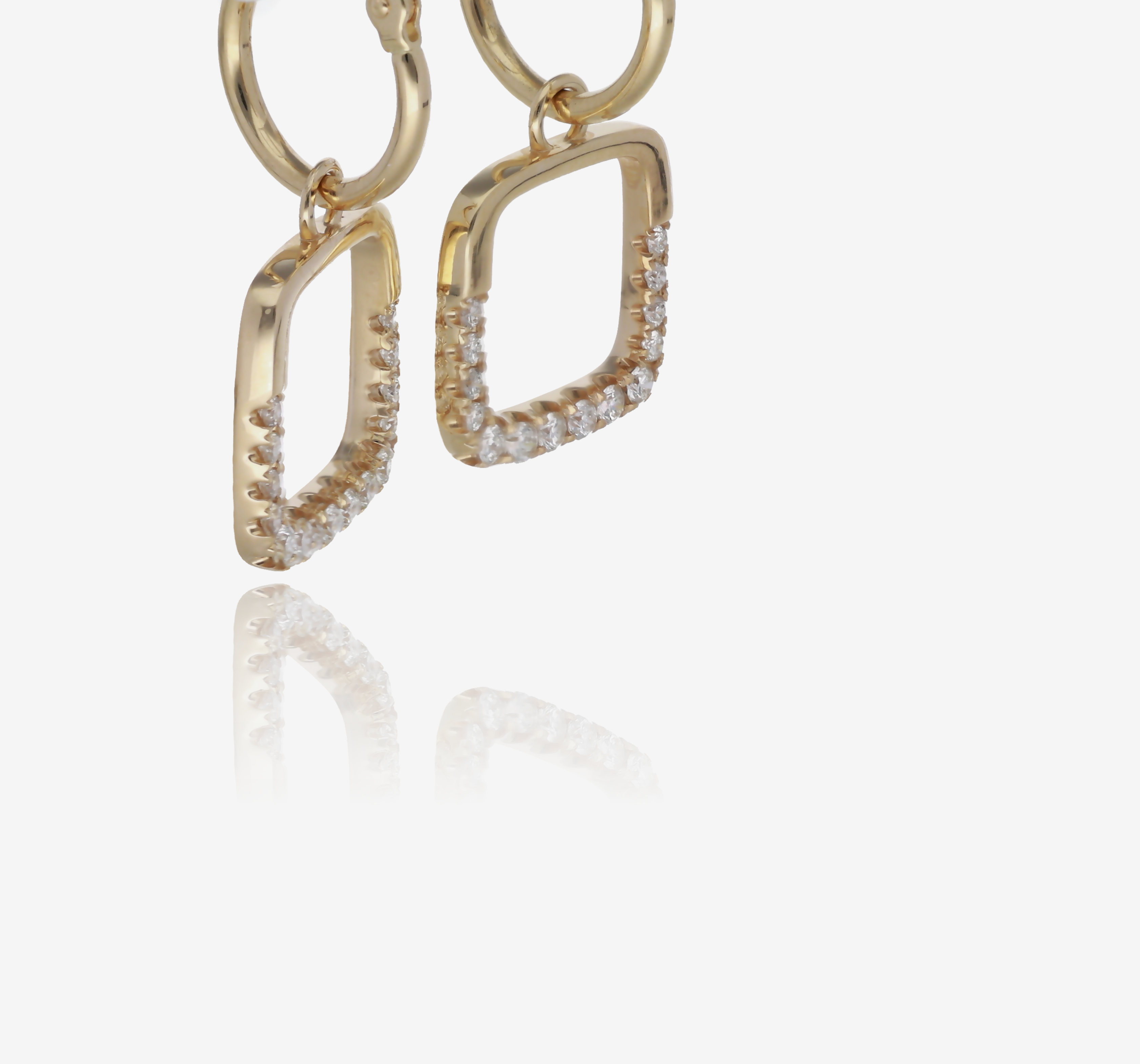 1/2ct Square Frame Natural Diamond Dangle Earrings in 14K Yellow Gold