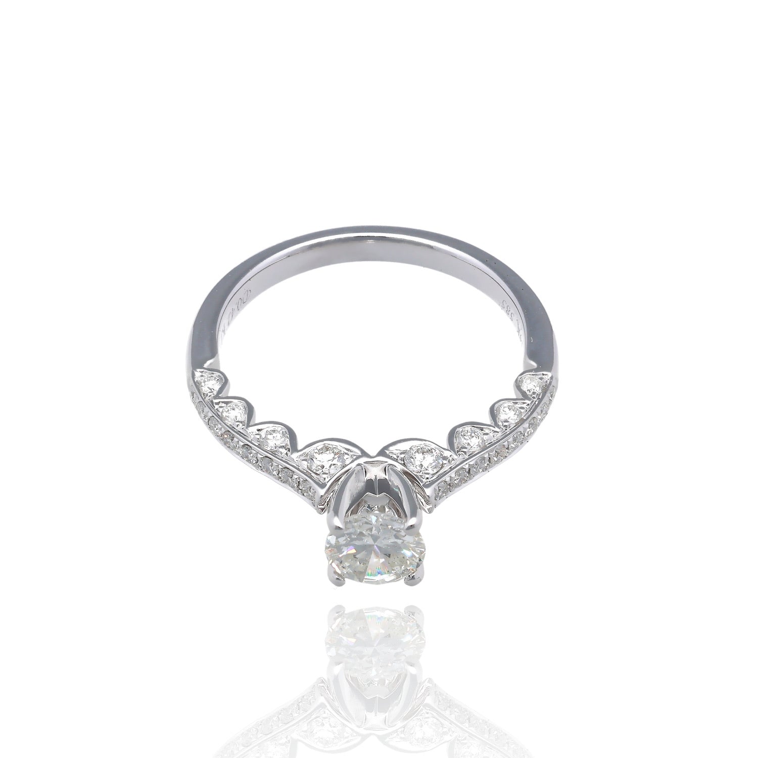 Timeless Grace 14K White Gold Natural Diamond Engagement Ring with Scalloped Gallery and Round Diamond