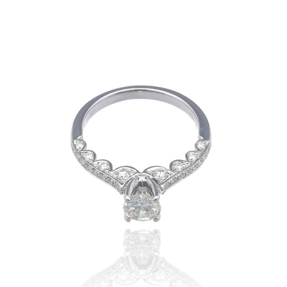 Timeless Grace 14K White Gold Natural Diamond Engagement Ring with Scalloped Gallery and Round Diamond