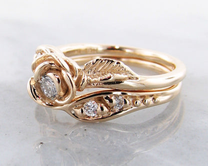 Diamond Yellow Gold Wedding Ring Set, Prize Tea Rose