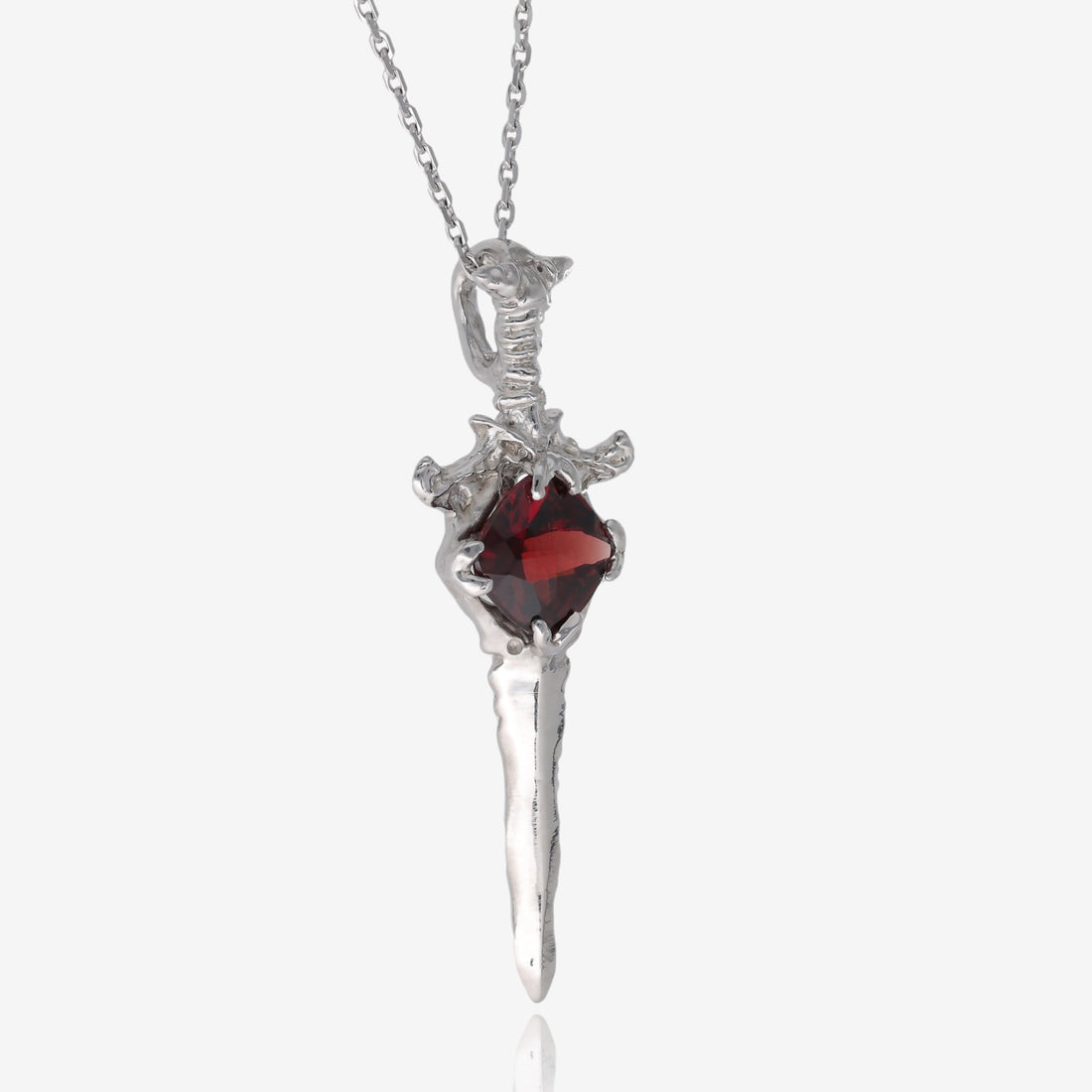 Sword Necklace in Silver and Garnet