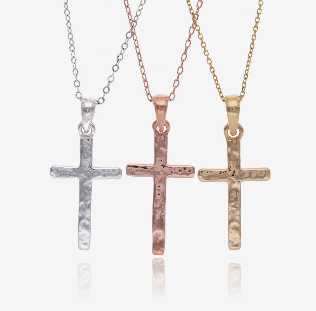 Hammered Cross Necklace, Sterling Silver