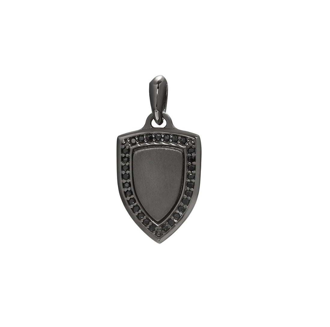 Black Rhodium Sterling Silver Shield Pendant W/Black Stones