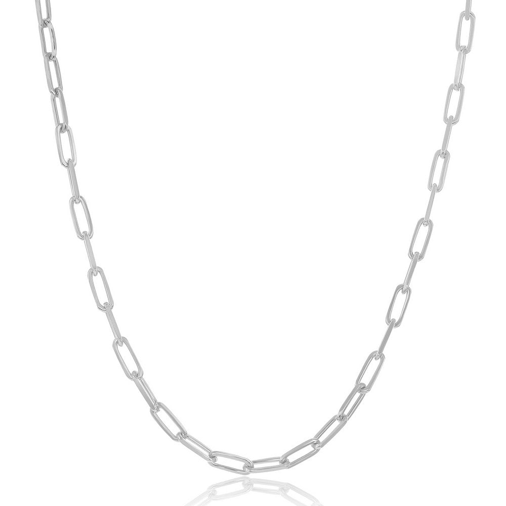 Sterling Silver, 2.8mm Paper Clip Anklet - Rhodium Plated