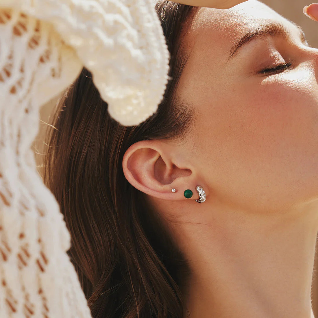 Silver Malachite Sphere Stud Earrings