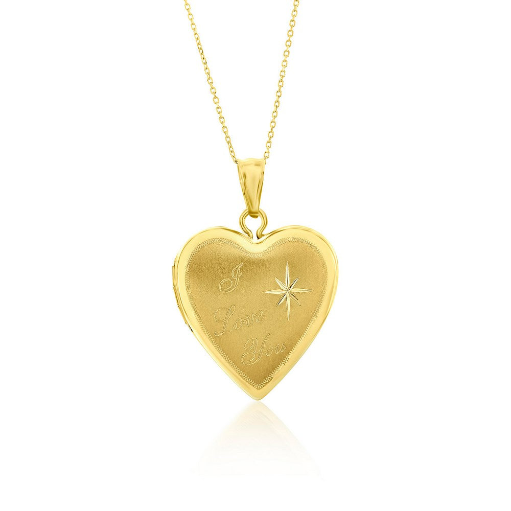 I Love You 20MM Heart Locket 14K Yellow Gold