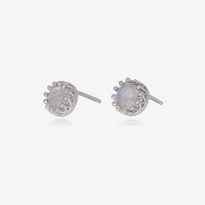 Marrakesh Rainbow Moonstone Crown Stud Earrings in Sterling Silver