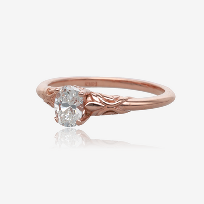 1/2CT Natural Oval Diamond in a Sculpted Vintage Rose Gold Solitaire Engagement Ring