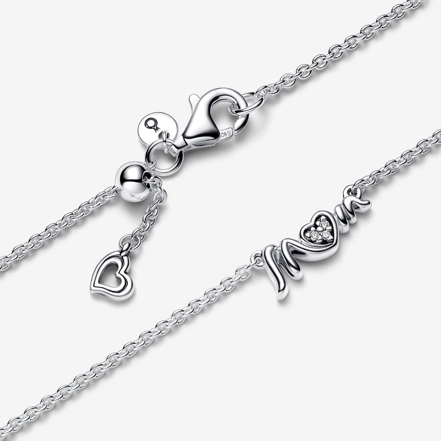 R - Mom Pave Script Silver Adjustable Necklace