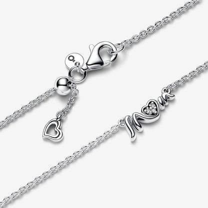 R - Mom Pave Script Silver Adjustable Necklace