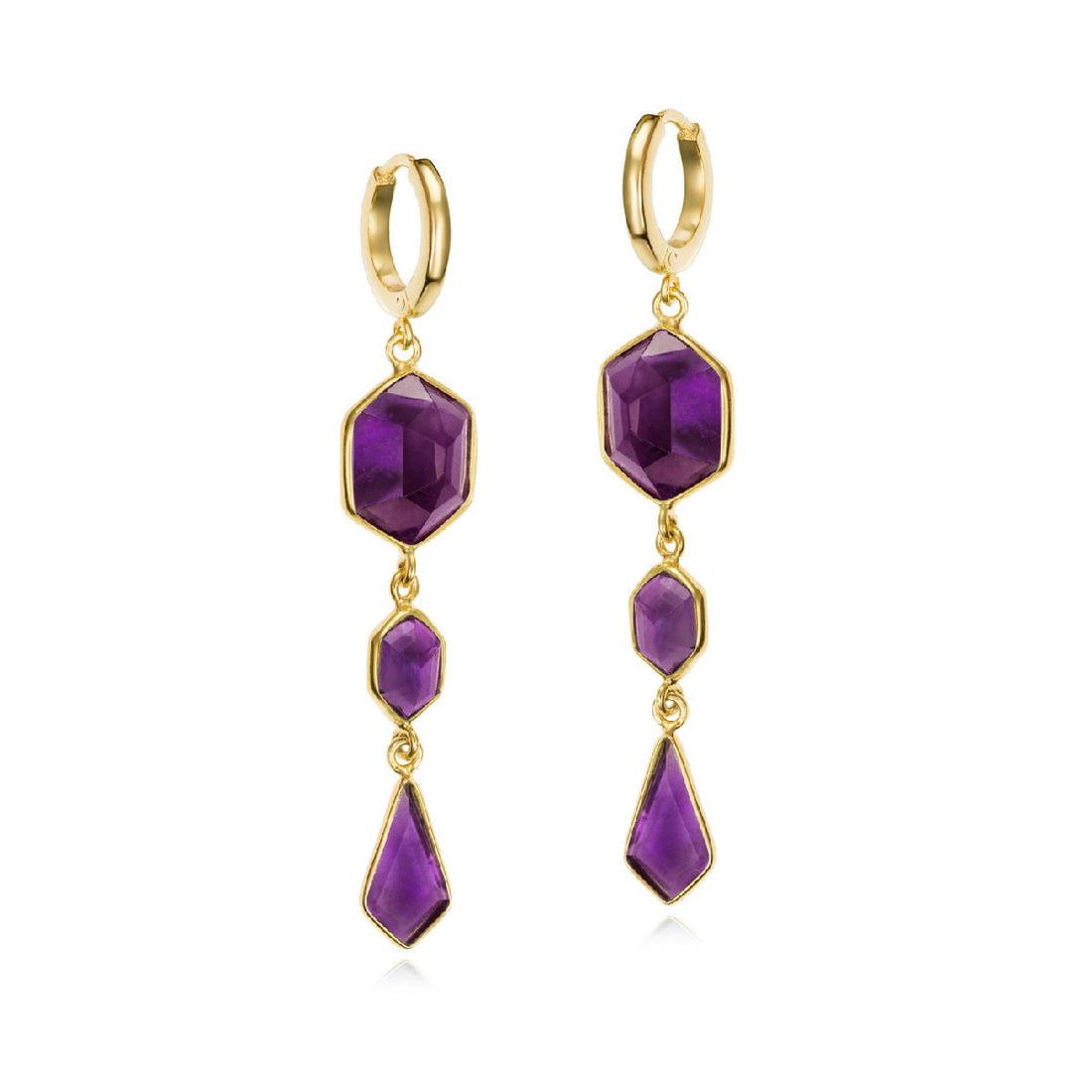 Geo Dangle Multi Amethyst Hoop Dangle Earrings