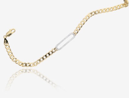 Two Tone Diamond Paperclip Link Bracelet in 14K Yellow and White Gold