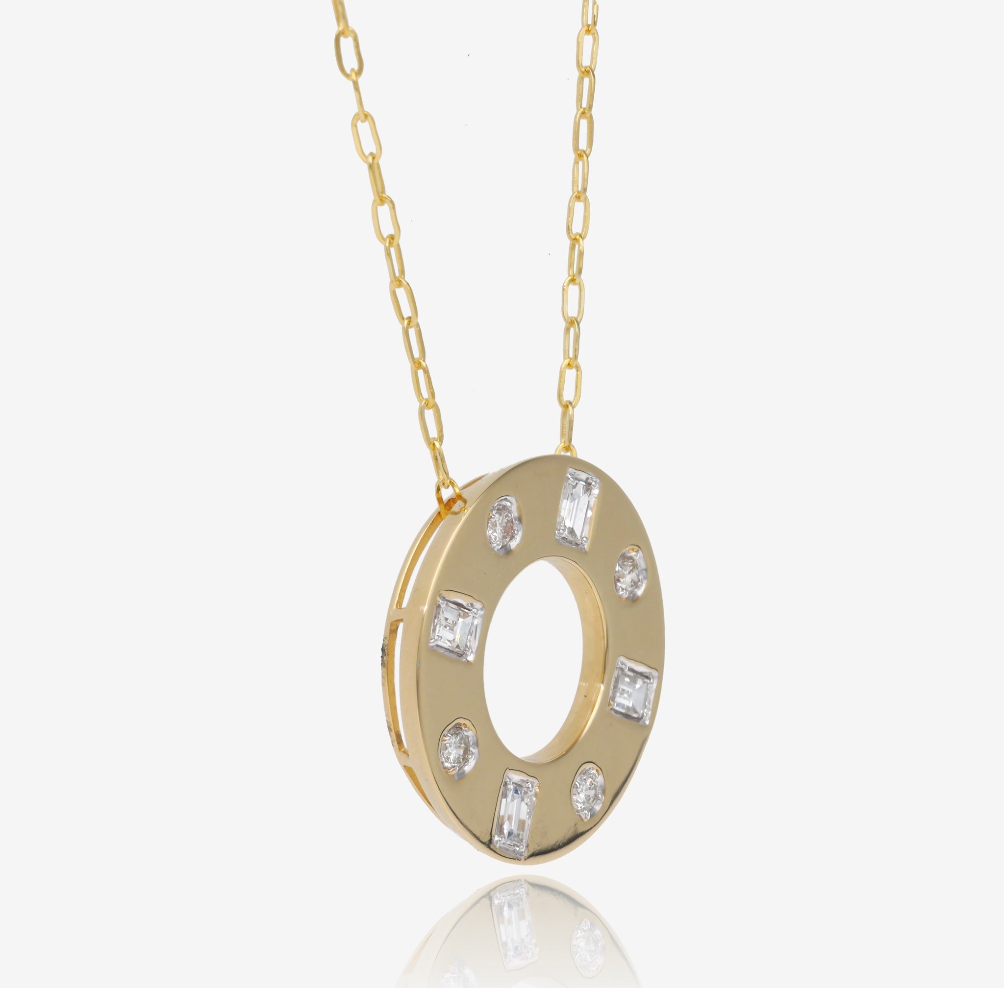 Diamonds in Orbit Pendant in 14K Yellow Gold