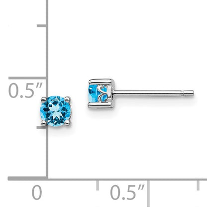 Silver 4mm Round Swiss Blue Topaz December Birthstone Ear Studs