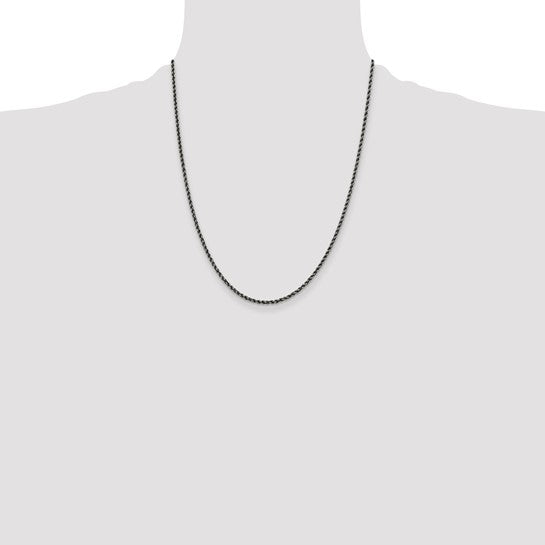 Sterling Silver Ruthenium-plated 2.3mm Rope Chain 22"