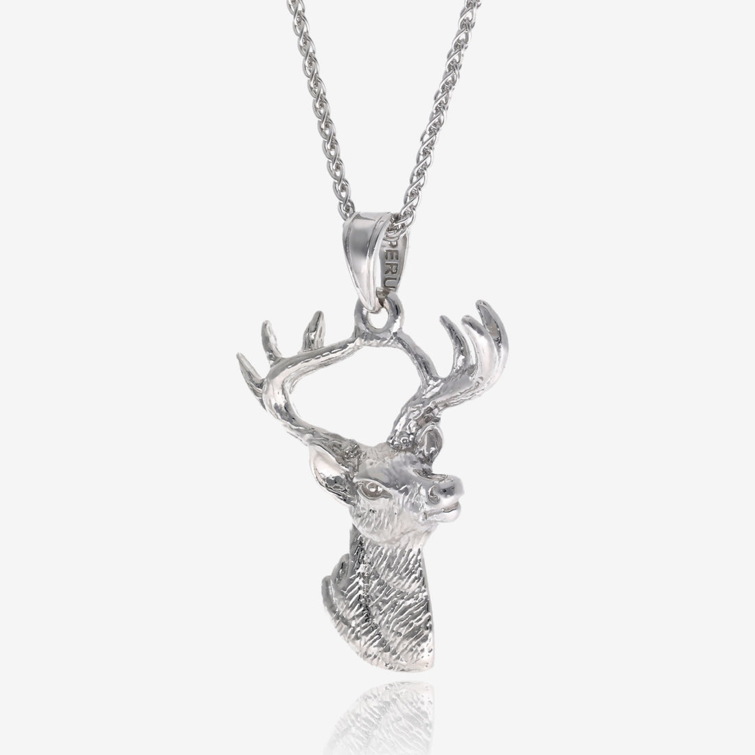 Eight Pointer Silver Buck Head Necklace