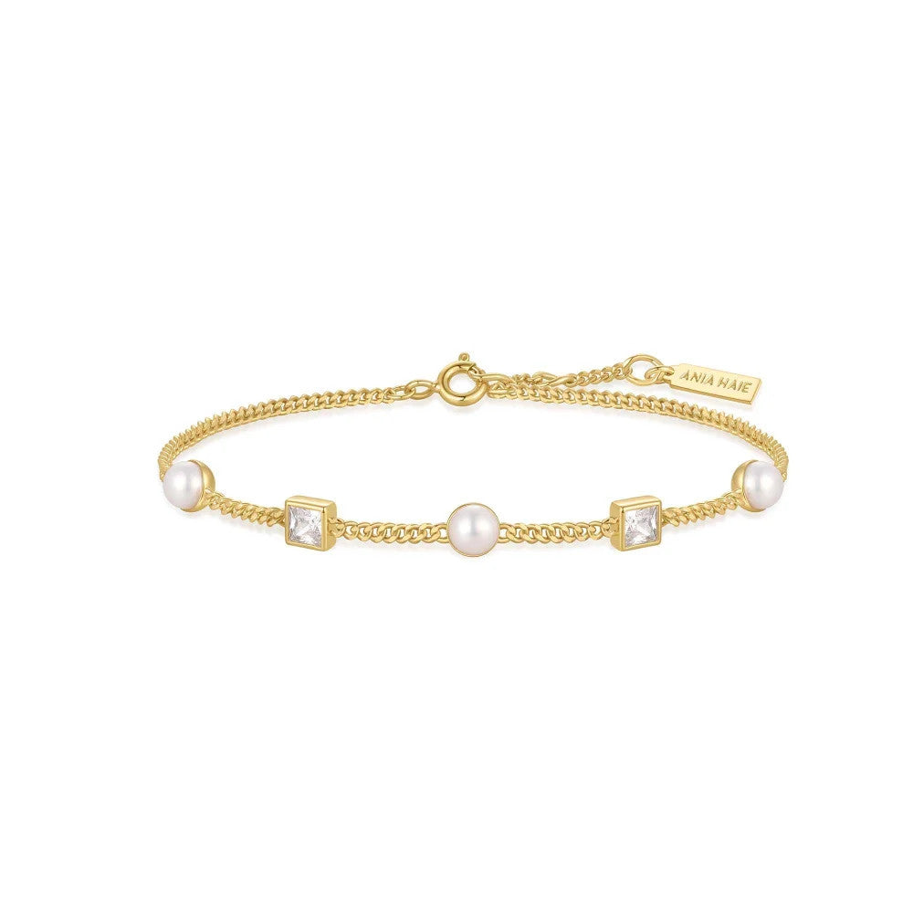 Bezel-Set Cube and Pearl Station Bracelet