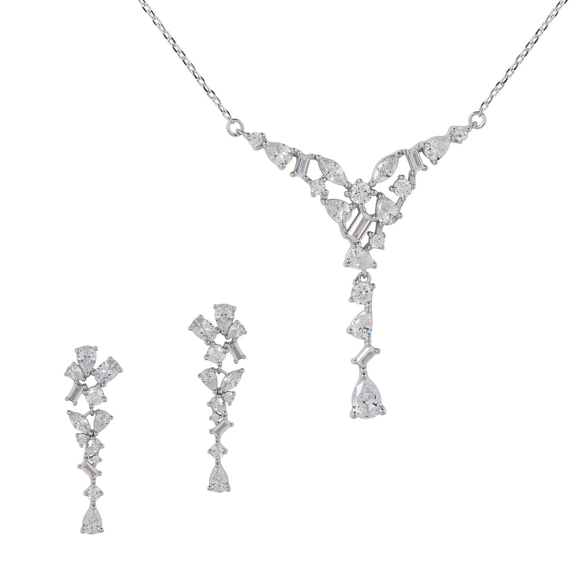 Night Out Silver Necklace and Earrings Set