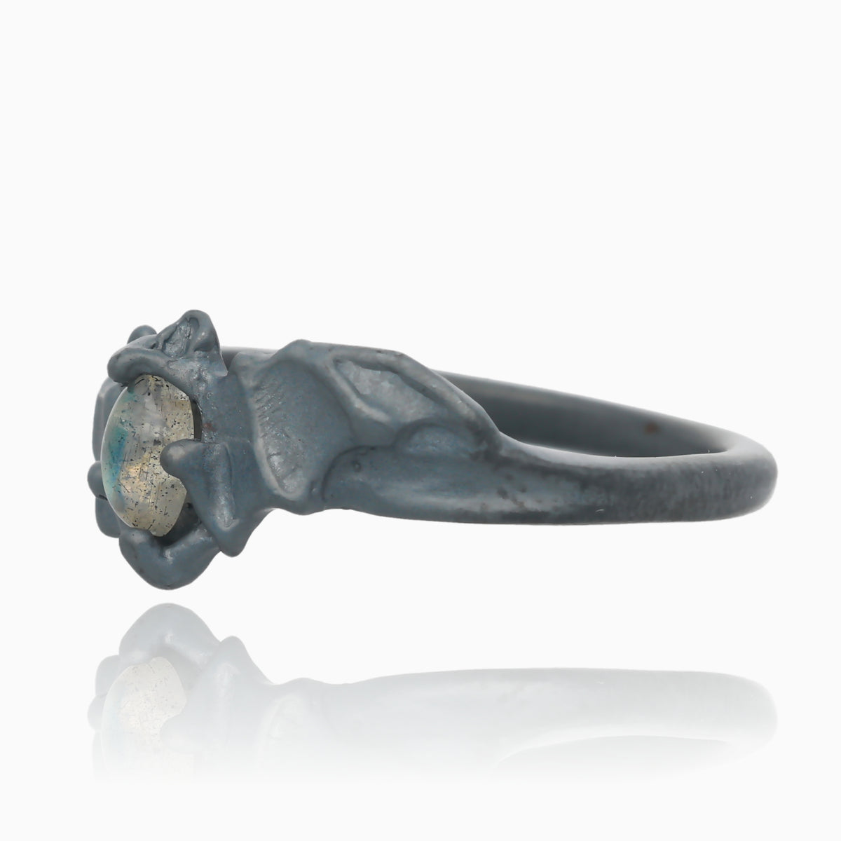 Black Silver Bat Ring in Labradorite