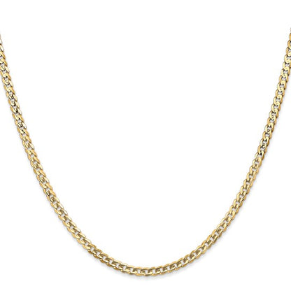 14K 20 inch 3mm Open Concave Curb with Lobster Clasp Chain